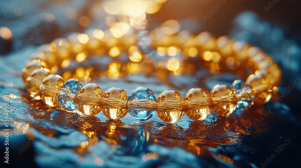 Amber beaded bracelet on reflective surface Amber beaded bracelet on reflective surface