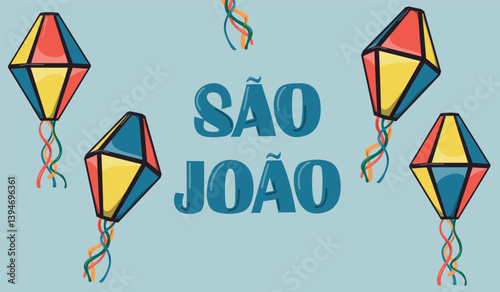 Balão de São João Festa Junina banner. Colored balloons for  festival in the sky. Vector illustration