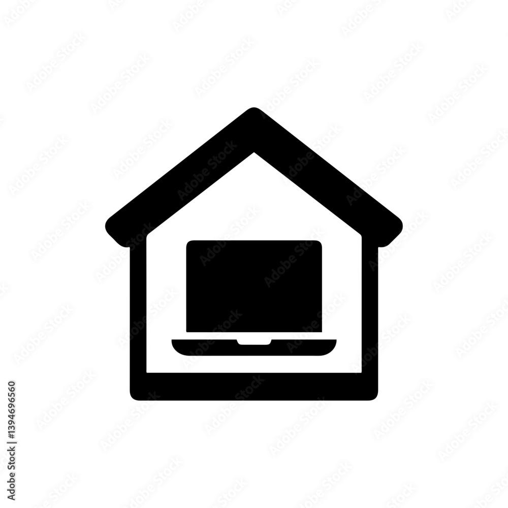 Airbnb Style Home with Laptop Inside Icon for Travel and Digital Nomads Airbnb Style Home with Laptop Inside Icon for Travel and Digital Nomads