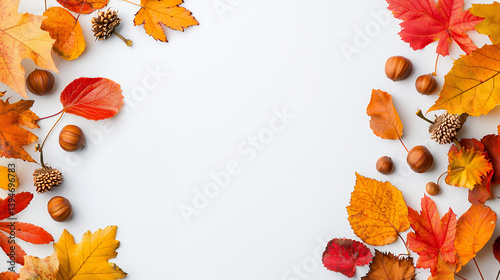 Autumn leaves in vibrant colors frame blank space, creating warm and inviting atmosphere for seasonal themes