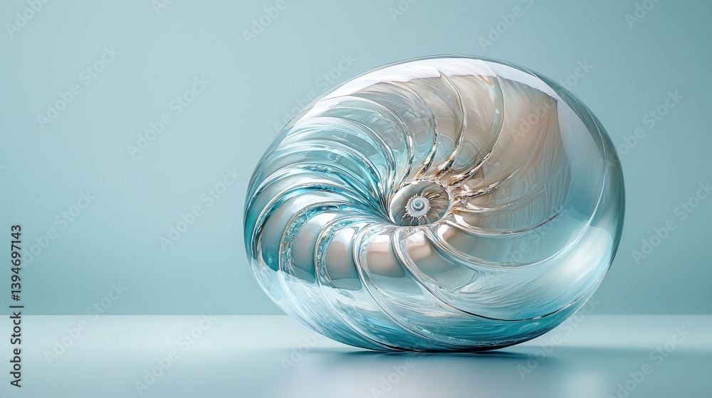 Obraz premium Abstract nautilus shell, light teal