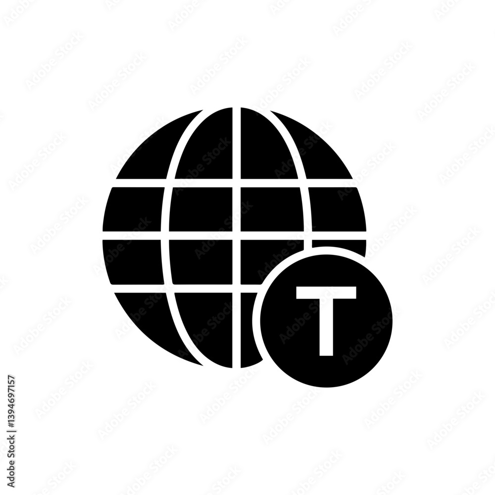 Black Language Translation Icon with Globe Filled Design Black Language Translation Icon with Globe Filled Design