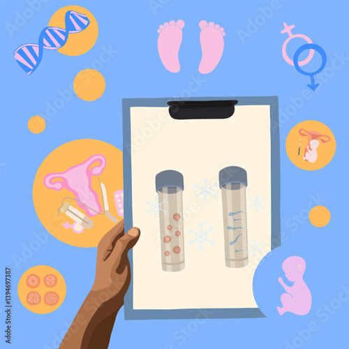 Vector isolated illustration of egg and sperm freezing. Cryopreservation of eggs and sperm. Reproductive clinic. Artificial insemination.