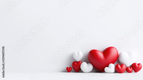 Simple, minimalist Valentine's Day design with red and white hearts