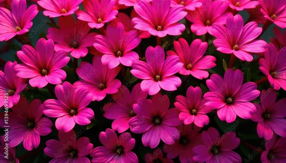 Bold fuchsia flowers, densely packed, repeating motif , texture, botanical