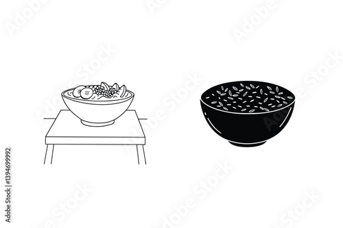Minimalist Line Art Illustration Of Healthy Food Bowls