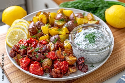 Wallpaper Mural Deliciosas papas fritas con aderezo ranch y una mezcla colorida de verduras frescas Torontodigital.ca