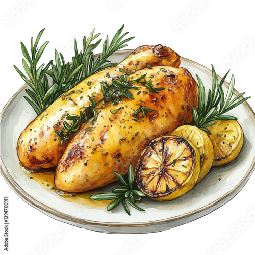 Chicken Adobo, watercolor illustration, isolated on a white background.


