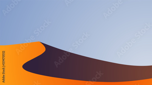 Landscape scenery of sand desert with dunes. Panoramic view of sahara desert at noon with sun and towering dunes. Vector illustration of scenic arid desert with hot weather