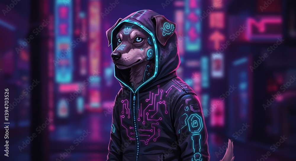 Cyberpunk Dog in Neon City at Night Cyberpunk Dog in Neon City at Night