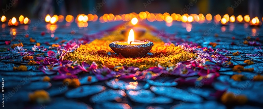 Floral Rangoli with Diya