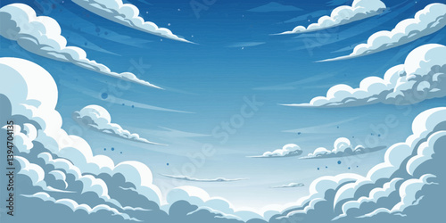 Sky of Serenity: A serene blue sky canvas, adorned with fluffy, billowy clouds, evokes a sense of tranquility and boundless freedom. 