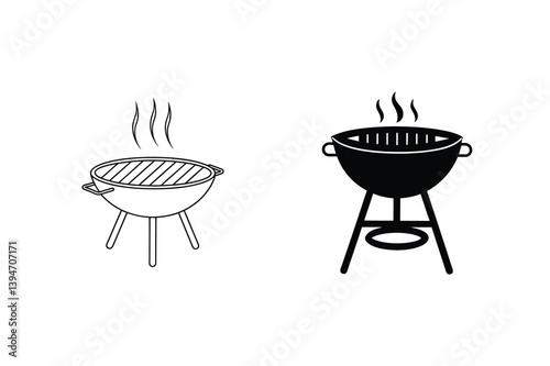 Barbecue Grill Icon Set Outdoor Cooking Grill Isolated On White Background