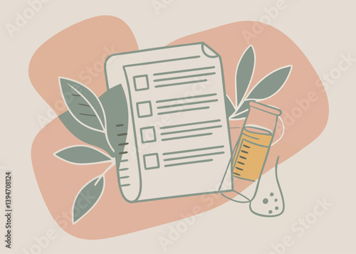 Science Illustration. Test Tube and Checklist
