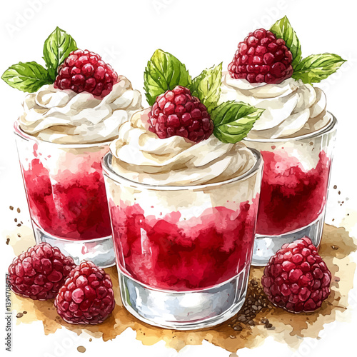 Chia Seed Pudding, watercolor illustration, isolated on a white background.

