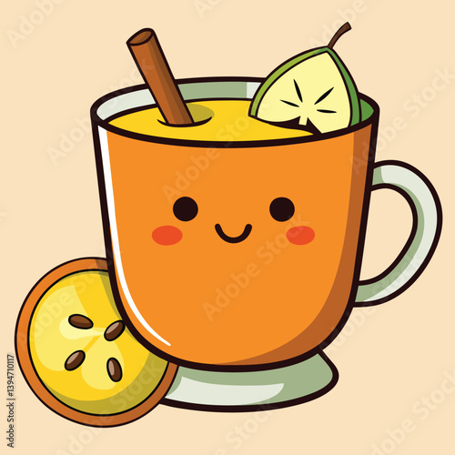 Cute Apple Cider Illustration with Cinnamon Stick