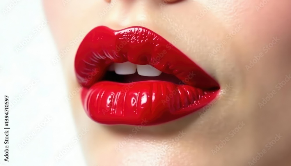 Obraz premium Bold red lipstick, stark white setting High contrast image , color, isolated background