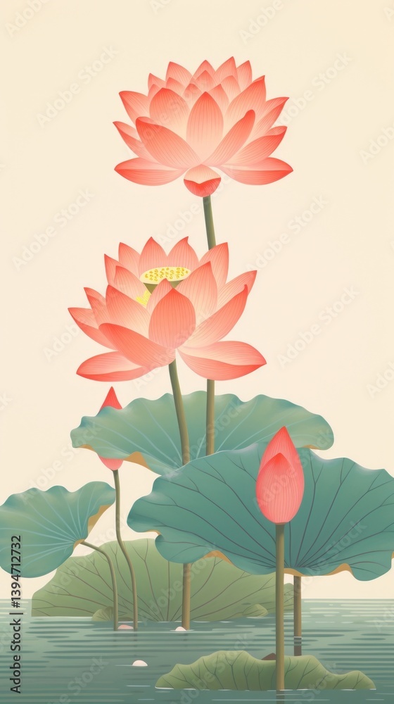 Fototapeta premium Chinese seamless lotus flower plant lily.