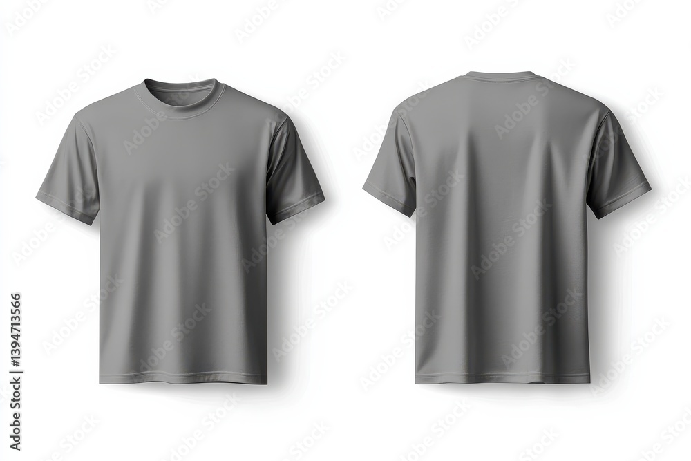 Casual grey t-shirt for versatile styling with jeans and shorts displayed from front and back on a plain white background