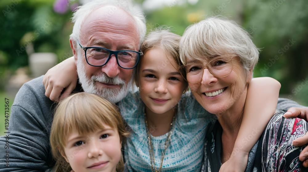 Fototapeta premium A Heartwarming Family Portrait Generational Love and Connection in the Garden