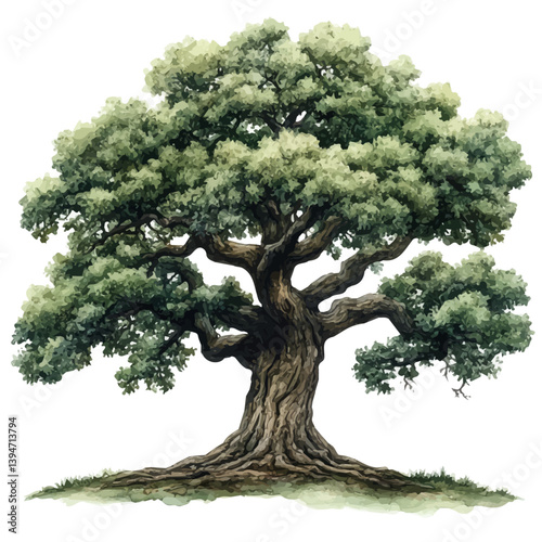 Chestnut tree, watercolor illustration, isolated on a white background.

