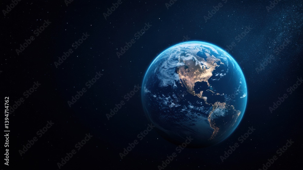 Stunning View of Earth from Space at Night Displaying Twinkling Lights and Natural Beauty of the Planet Stunning View of Earth from Space at Night Displaying Twinkling Lights and Natural Beauty of the Planet