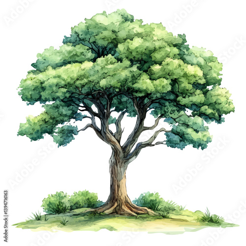 Chestnut tree, watercolor illustration, isolated on a white background.

