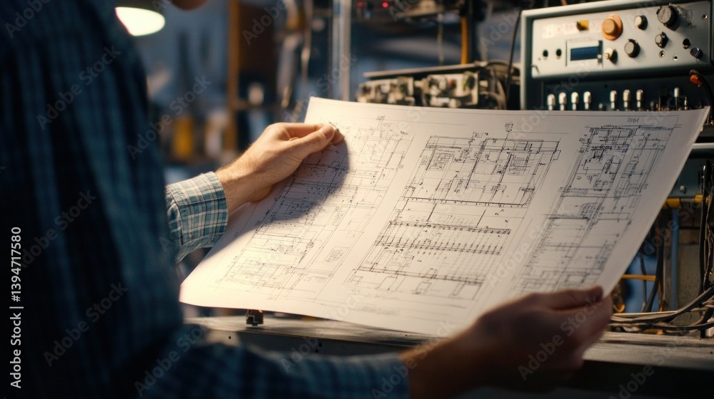 Naklejka premium A close-up of an electrical engineer hands adjusting cables inside a control box