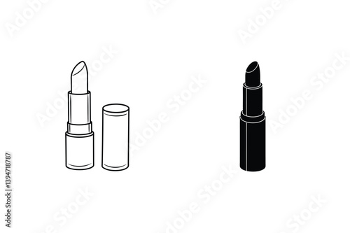 Minimalist Vector Illustration Of Lipstick In Outline And Silhouette Style
