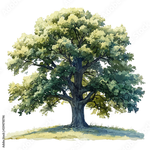 Chestnut tree, watercolor illustration, isolated on a white background.

