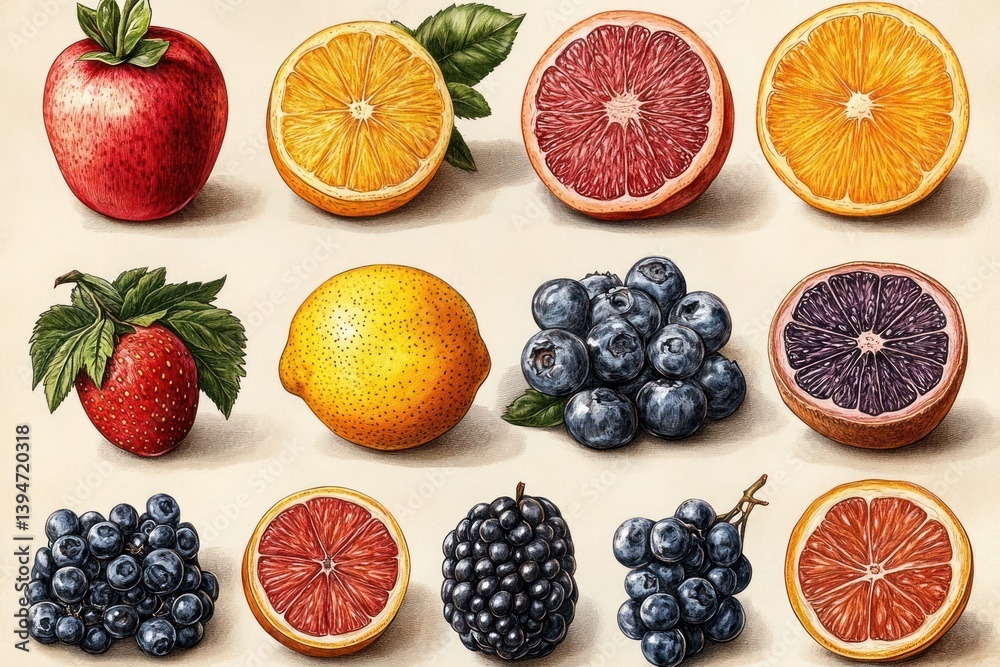 Hand-Drawn Fruits Illustration Set Organic Food Graphic Resource Hand-Drawn Fruits Illustration Set Organic Food Graphic Resource