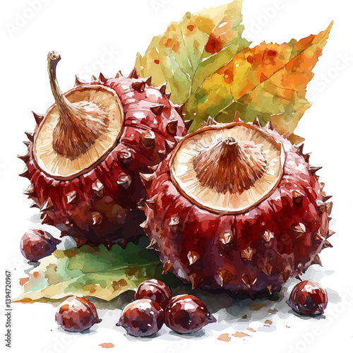 Chestnut Mont Blanc, watercolor illustration, isolated on a white background.

