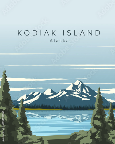 Kodiak Island travel poster, banner