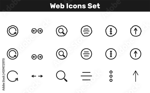 doodle web icons set, search , filter, menu, forward, backward, refresh