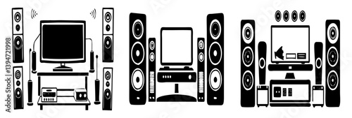 home theater system icon, home theater system silhouette vector illustration-simple silhouette illustration of home theater system, perfect for home theater system logos and icons