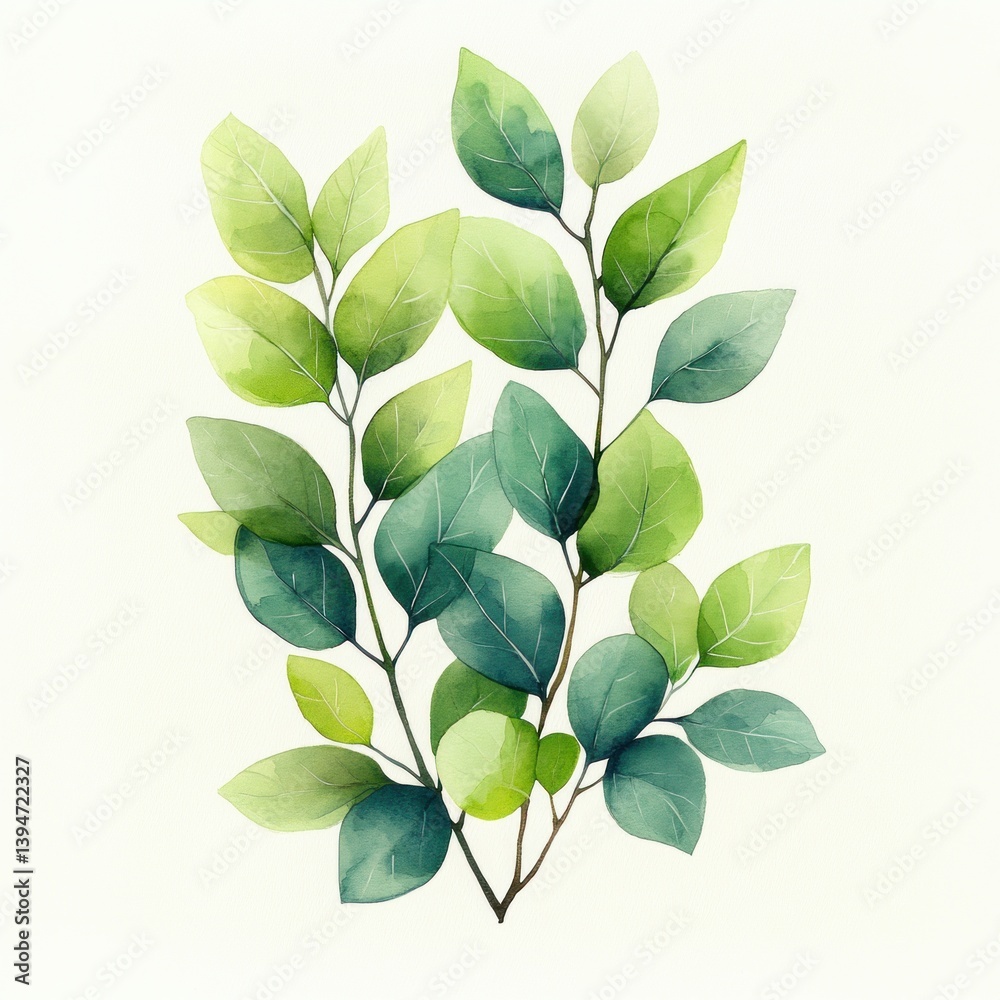 Fototapeta premium Watercolor Green Leaves Botanical Illustration