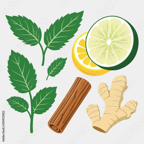 International Tea Day solid color vector set, tea cup, teapot, tea leaves, herbal tea, tea time, world tea celebration, flat minimal illustration, drink tea graphic collection design