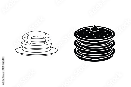 Monochrome Pancake Stacks Delicious Breakfast Graphic Design Elements Isolated On White