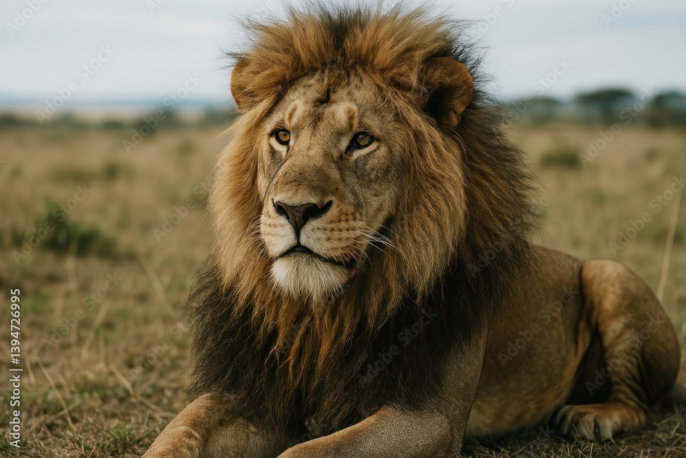 Fototapeta premium Majestic lion resting serenely.