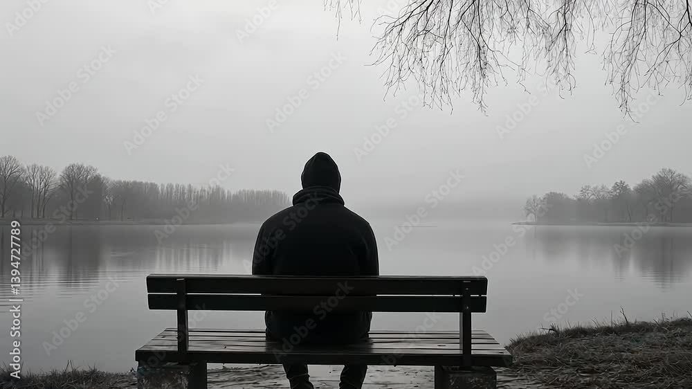 Solitude by the Lake: A Black and White Contemplation