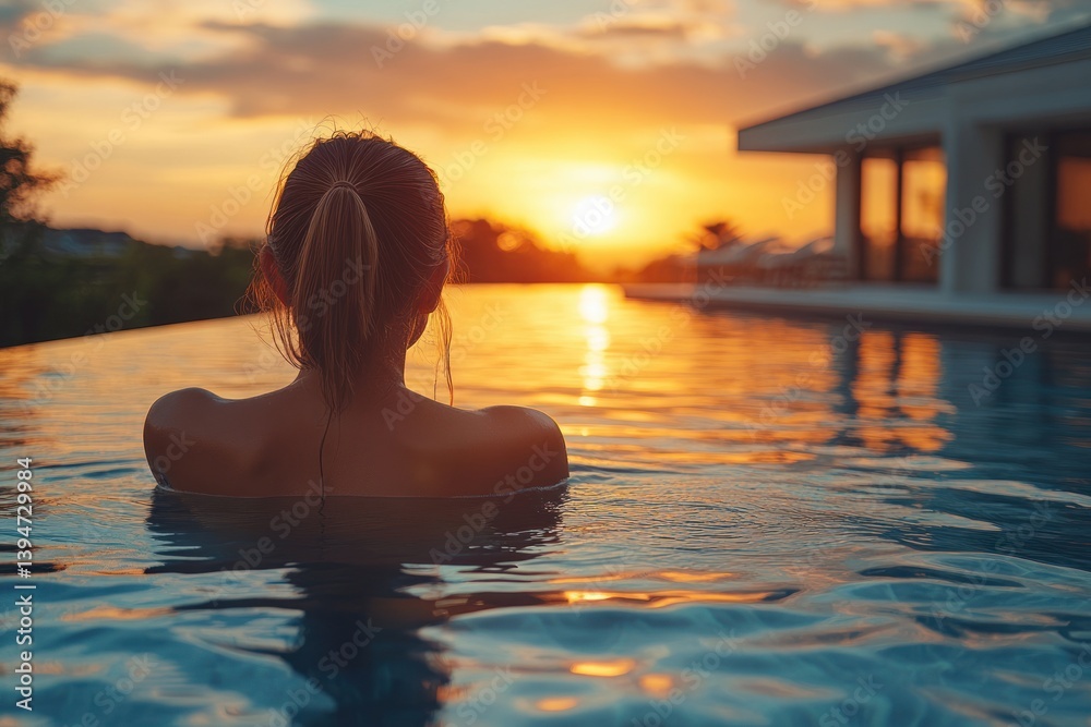 Scandinavian Modern Minimalist Villa with Swimming Pool at Sunset Scandinavian Modern Minimalist Villa with Swimming Pool at Sunset