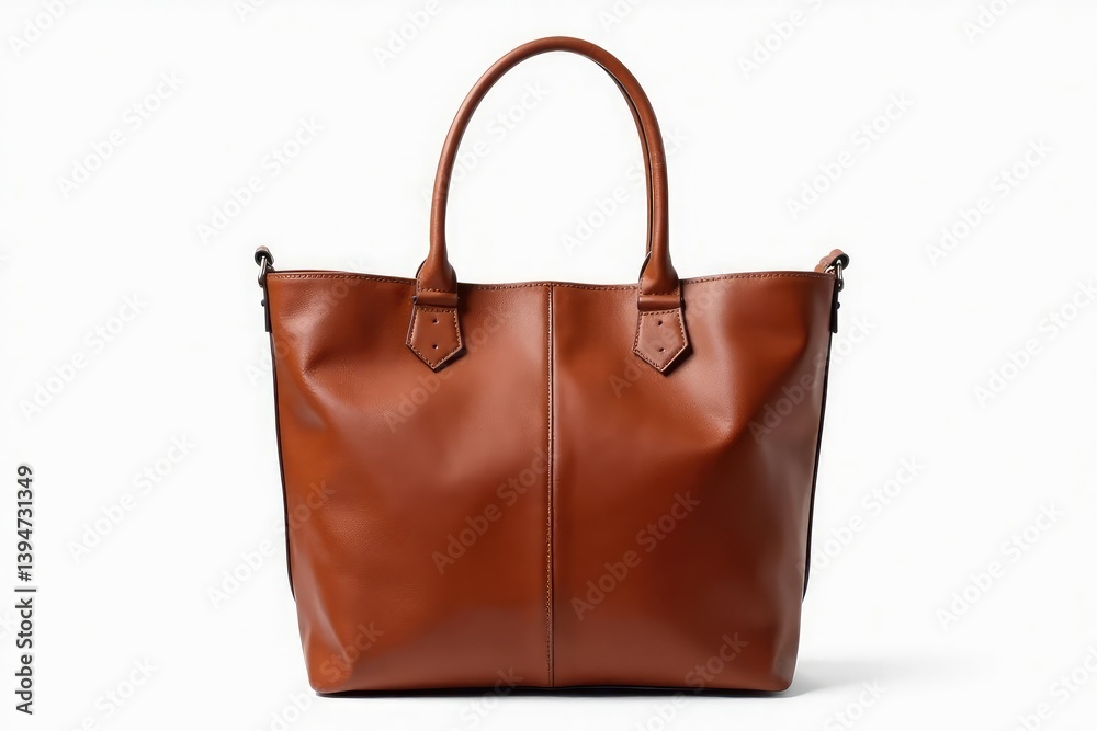 Brown leather tote bag, isolated on white background, brown, tote bag Brown leather tote bag, isolated on white background, brown, tote bag