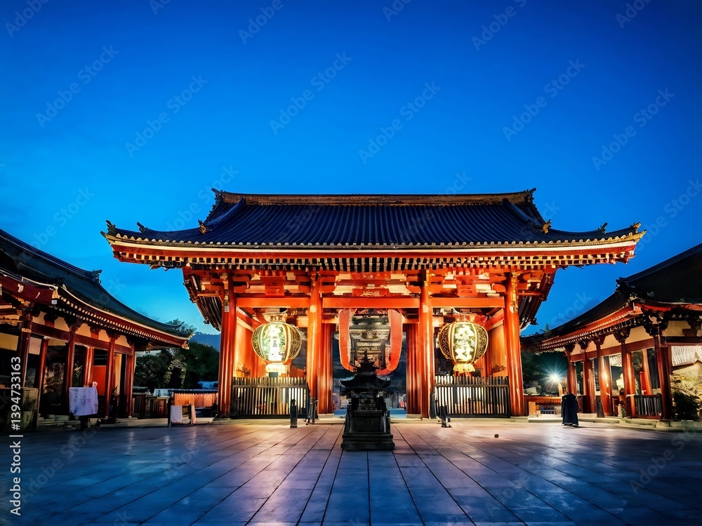 Obraz premium Nighttime View of a Japanese Temple Gate