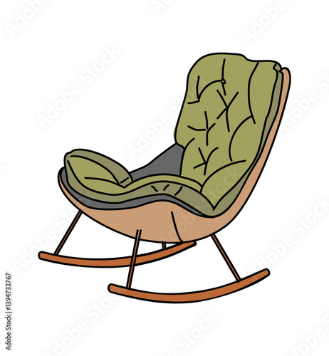 Rocking chair. Furniture element for modern home interior design. Apartment room item. Flat vector hand drawn colored outline illustration isolated on white background