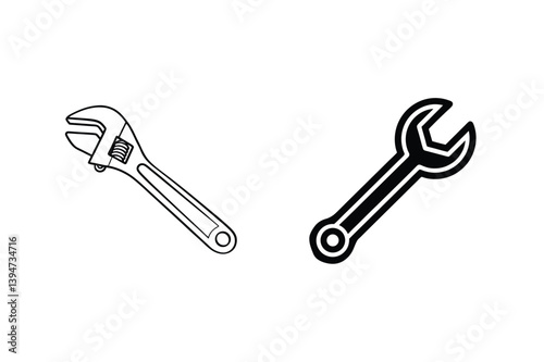 Vector Icons Illustrating An Adjustable Wrench And An Open End Wrench Isolated