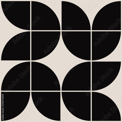 Geometric floral pattern in black and white. Repeated and decorative design that can be used for packaging, decorating, interior design, wallpapers, and more.