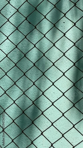 An iron grate against the blue wall in the background with shadows from the tree on the wall.