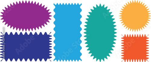 Colorful Rectangle Frames with Wiggly Borders and Zigzag Edges. Wiggly Borders and Scallop-Edge Torn Paper in Vibrant Shapes vector on white background