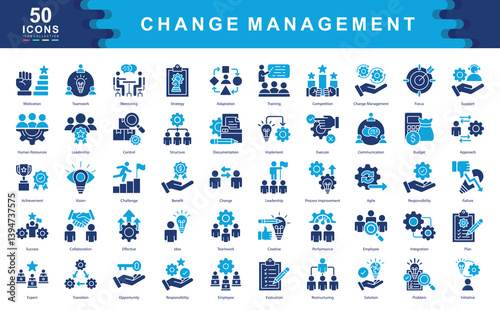 Change Management icon collection set. Simple color fill vector illustration.