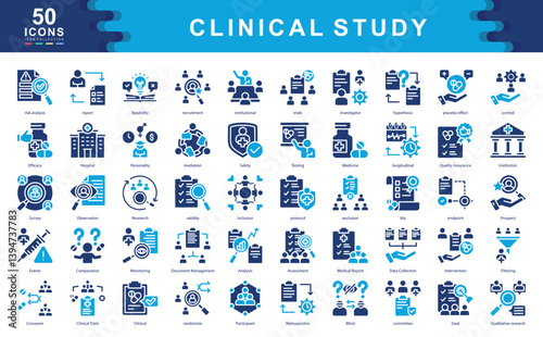 Clinical Study icon collection set. Simple color fill vector illustration.
